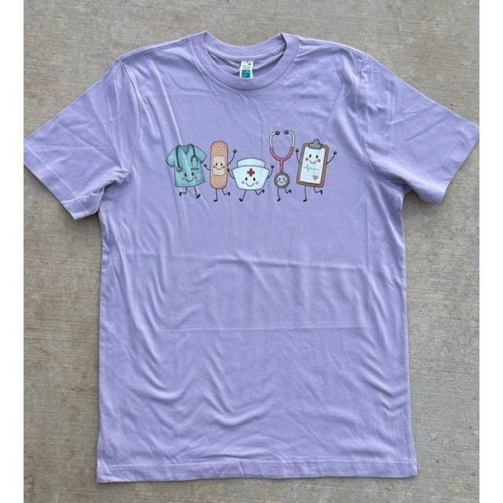 Lavender Medical Crew Graphic Tee Nurse Scrub Life Lilac Short Sleeve Shirt M